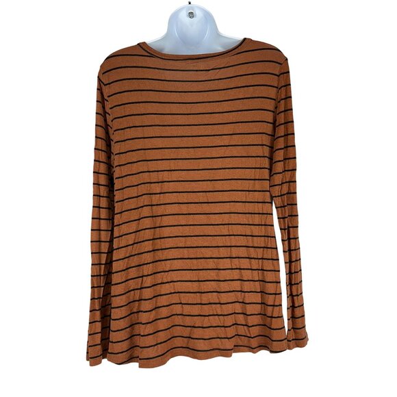 24/7 by Maurices Womens SIze M Brown Black Striped Long Sleeve Shirt - Picture 2 of 5